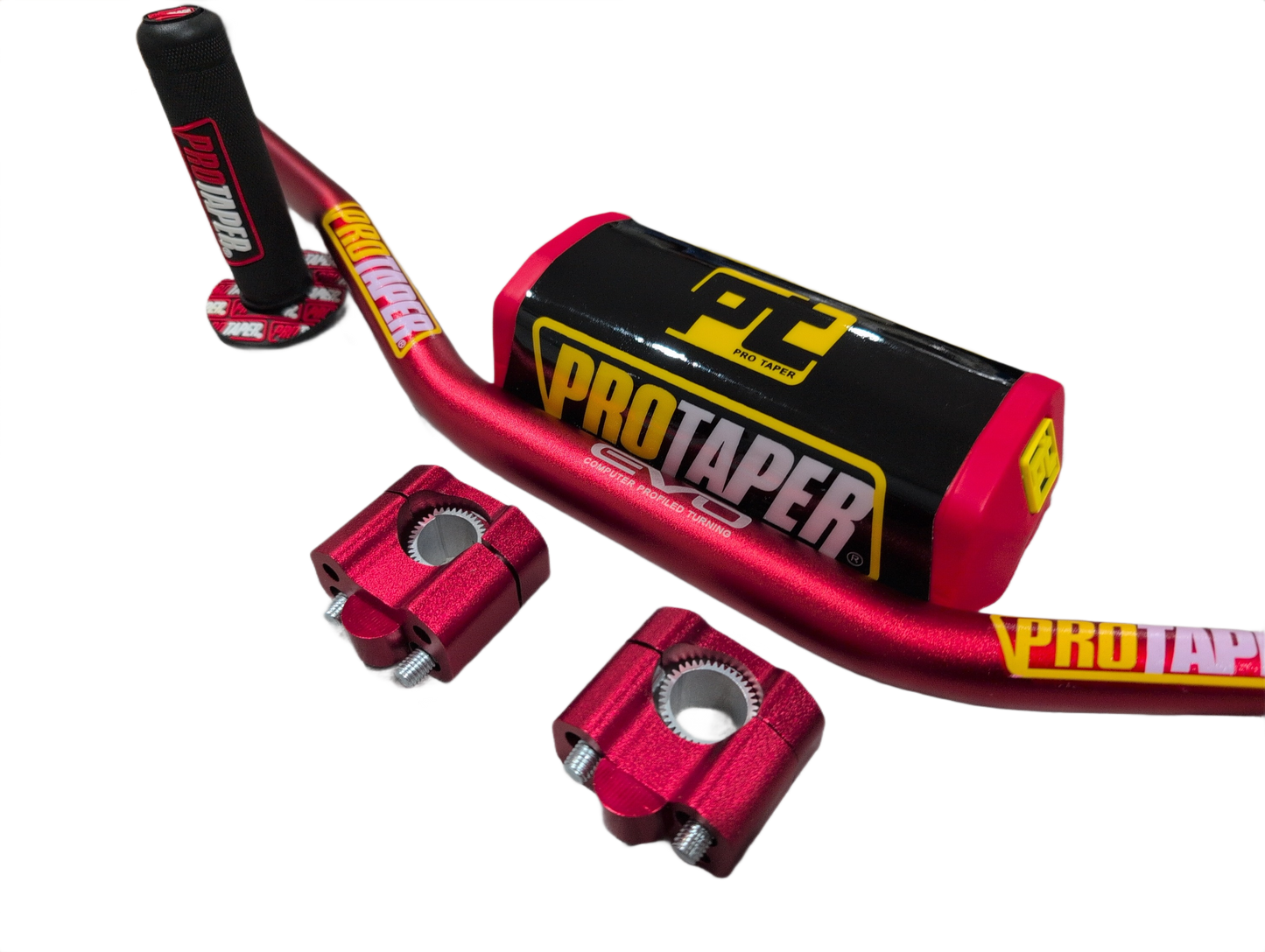 "Evo" ProTaper RED Handlebar Fat Bar DIRT BIKE 1 1/8'' Full Set GRIPS Pads