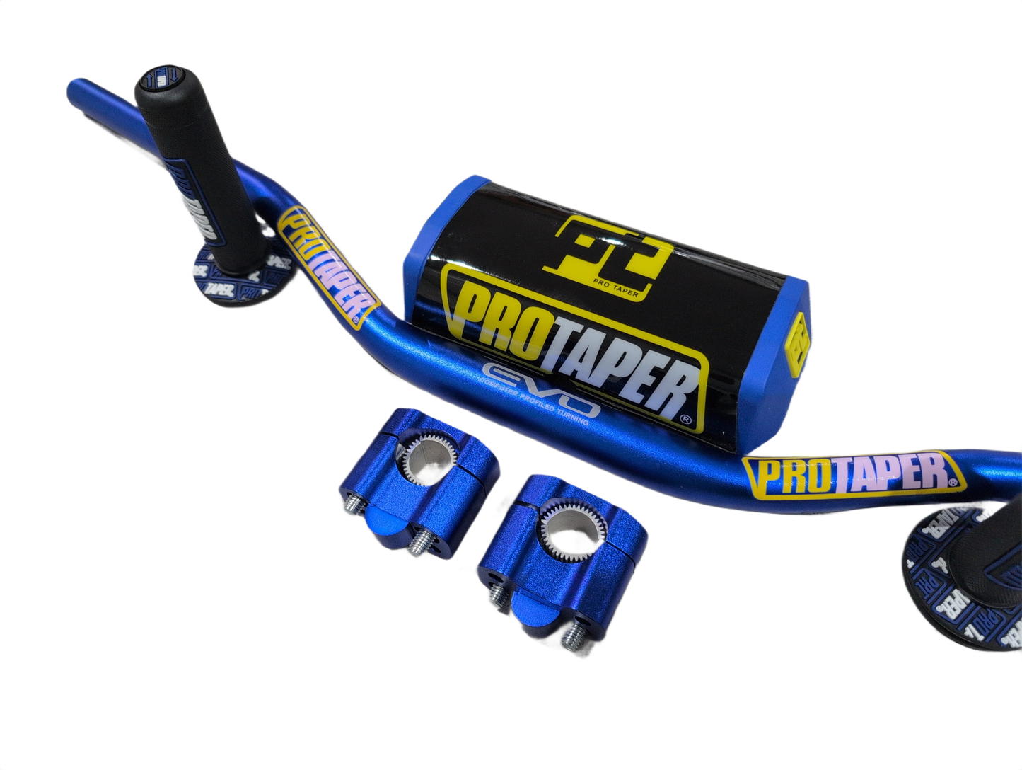 "Evo" ProTaper BLUE Handlebar Fat Bar DIRT BIKE 1 1/8'' Full Set GRIPS Pads
