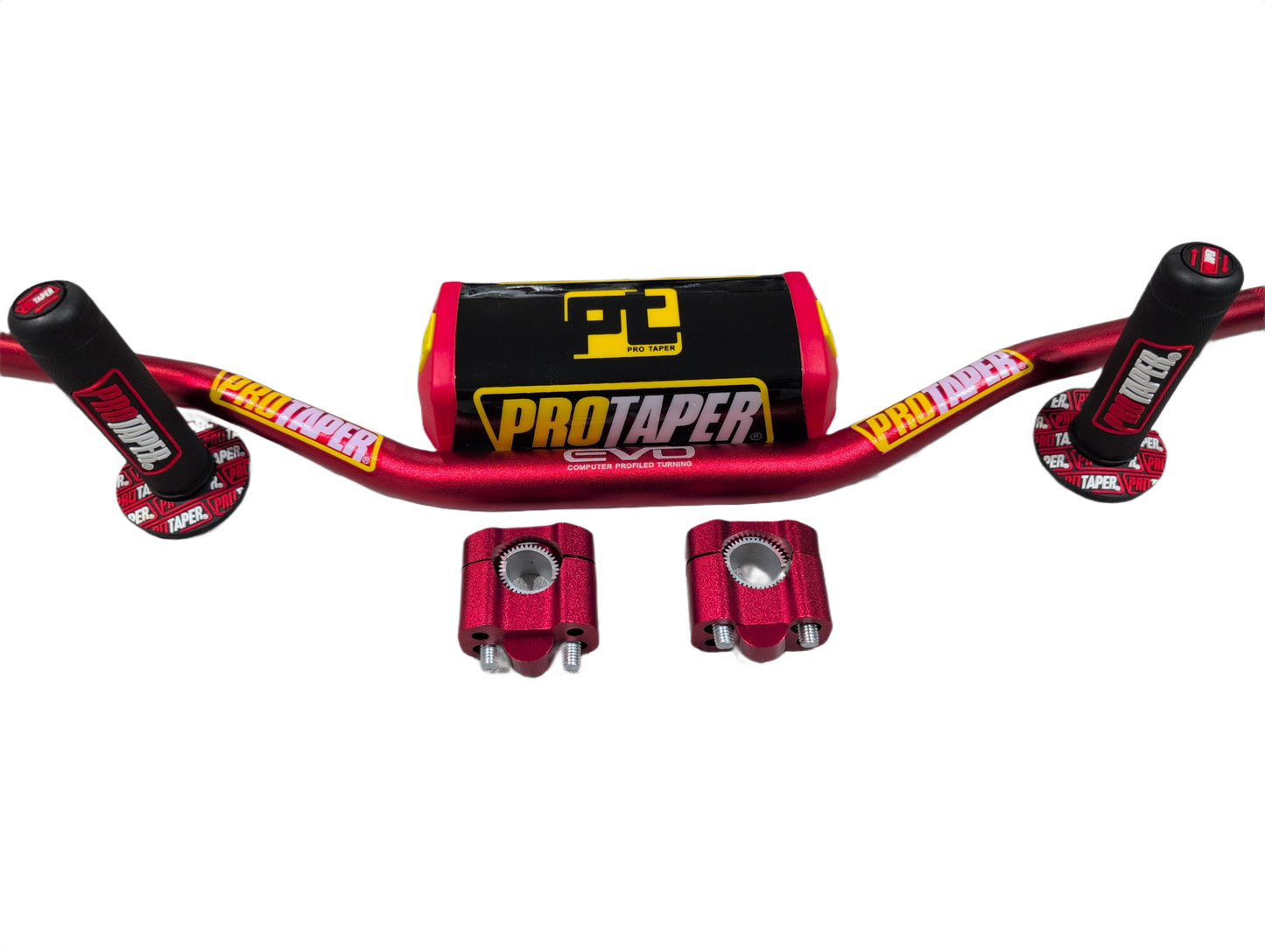 "Evo" ProTaper RED Handlebar Fat Bar DIRT BIKE 1 1/8'' Full Set GRIPS Pads