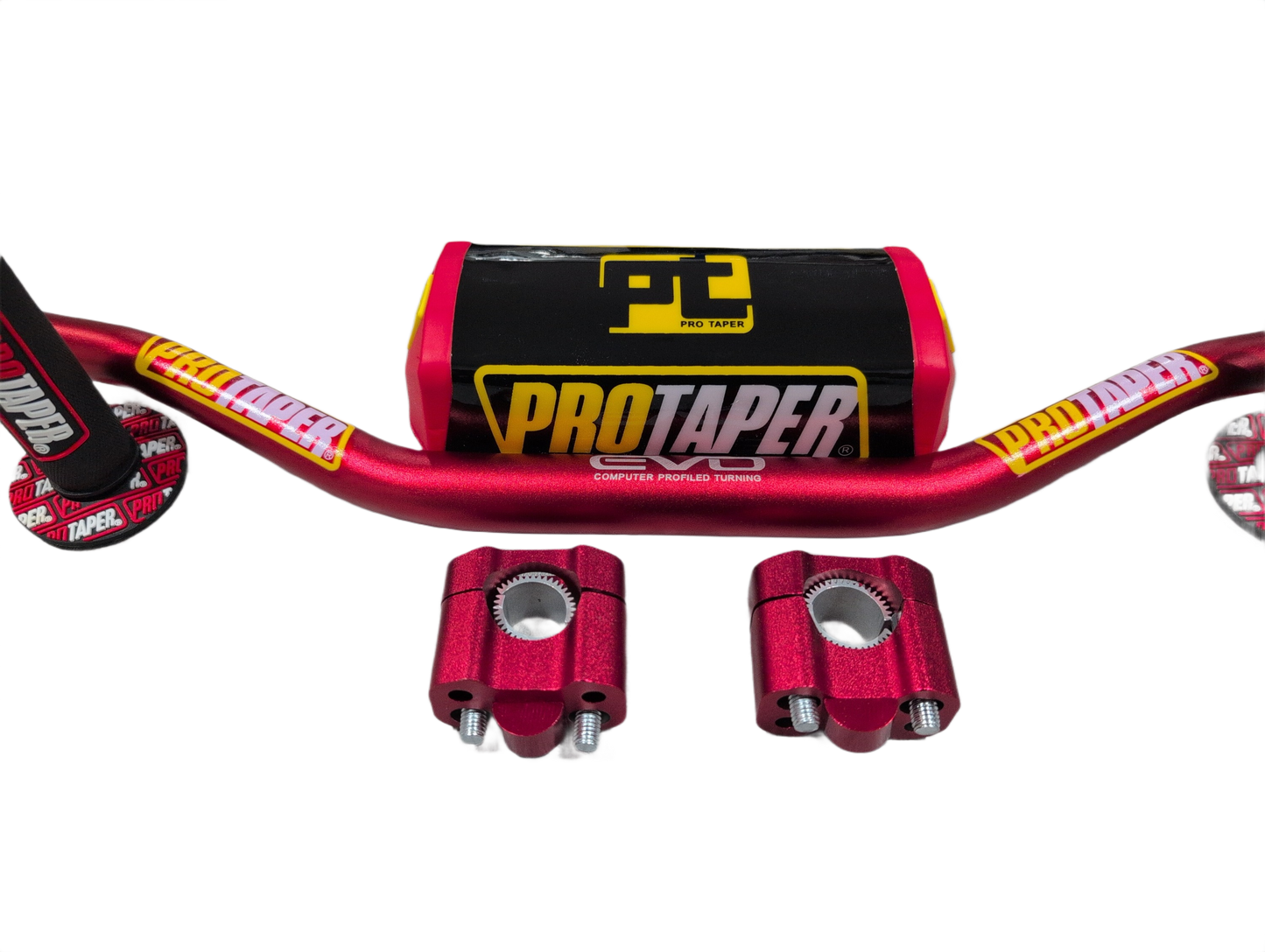 "Evo" ProTaper RED Handlebar Fat Bar DIRT BIKE 1 1/8'' Full Set GRIPS Pads