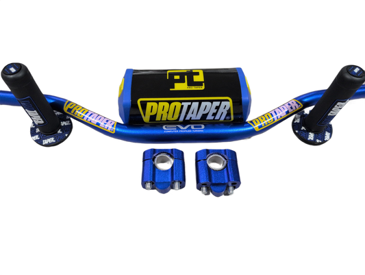 "Evo" ProTaper BLUE Handlebar Fat Bar DIRT BIKE 1 1/8'' Full Set GRIPS Pads